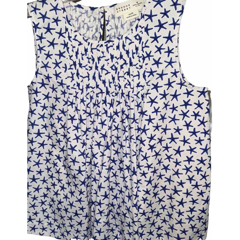 Kate Spade Broome Street Blue Starfish Top Size XS Cobalt Blue White‎ Cotton Top